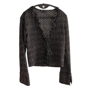 Zara Textured Top/Cardigan Ruffled Trim Size Small in Pink, Green, Black GUC